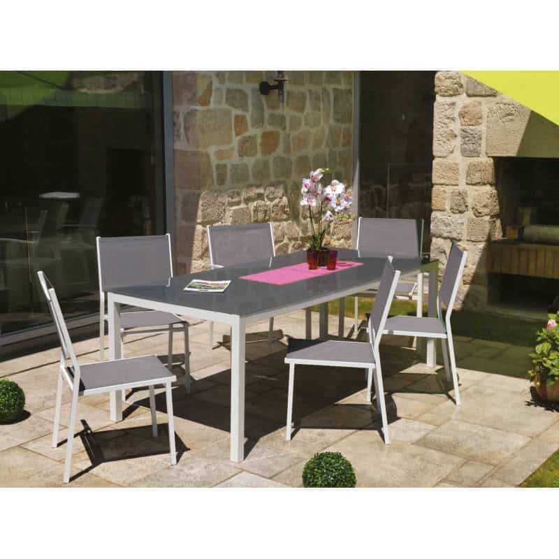 Salon De Jardin Allibert New York Gris Anthracite : table de jardin extensible et 6 fauteuils aluminium gris anthracite Salon De Jardin Allibert New York Gris Anthracite : table de jardin extensible et 6 fauteuils aluminium gris anthracite