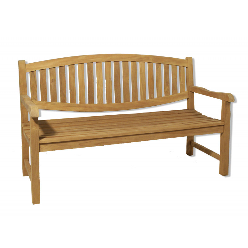 Banc Extérieur En Teck Massif 150x60x90 Cm - Style Rustique, Accoudoirs, Résiste Aux Intempéries